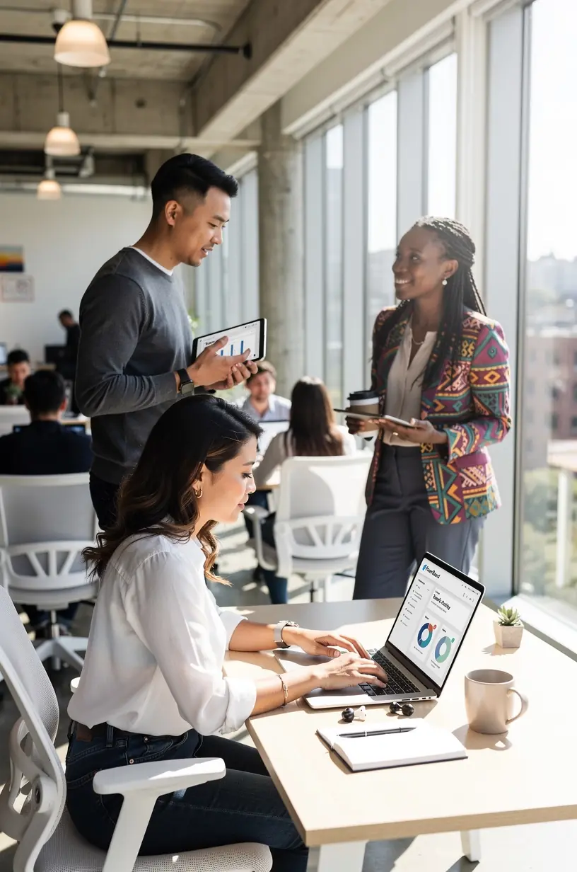 Professional reviewing a step-by-step guide on a laptop about integrating automation in business routines.